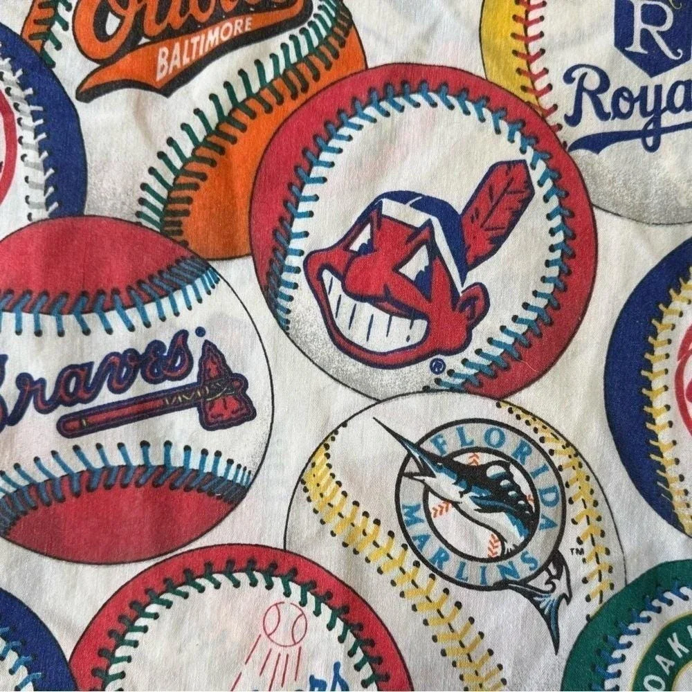 VTG 90s Sheet Major League Baseball Flat Team Logos Baseballs MLB Fandom Bibb Co